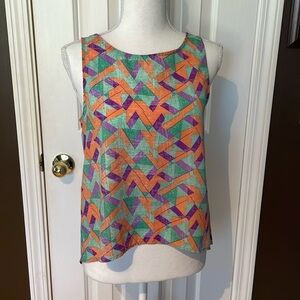 Everly Multi Colored Geometric Sleeveless Top. Medium